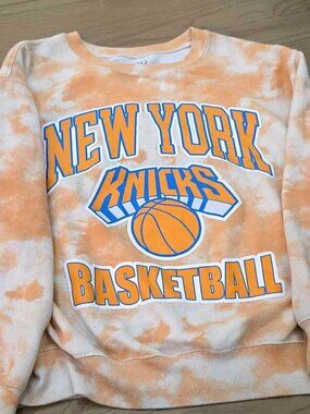 New York Knicks Official Licensed Mens LARGE Pullover Orange/Cream Sweatshirt